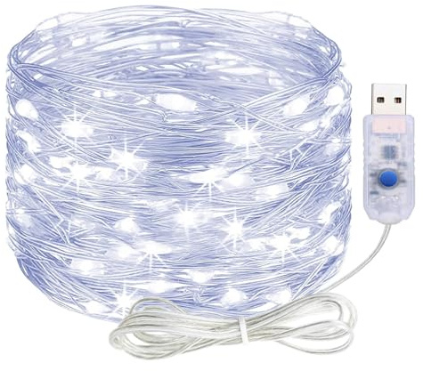 ALEGRE® USB Lichterkette mit Timer, 2M 20 LED Kupferdraht Lichterkette Innen mit Stecker, Kaltweiß Led Lichterketten USB mit Timer, Fairy Lights für Weihnachten Deko, Halloween, Hochzeit, Schlafzimmer
