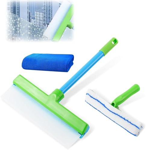 Aqua Blade Fensterreiniger, 3-in-1-Fensterreinigungsschaber mit drehbarem Silikonabzieher und Mikrofaser-Schrubber, Aquablade Fensterabzieher für Dusche, Glas, Spiegel, Tür, Autoreiniger