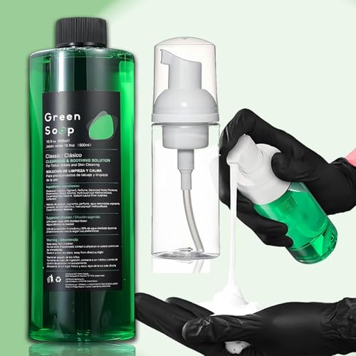 TONBAO Tattoo Green Soap Set 500ml Grüne Seife mit 200ml Schaumflasche | Ultra Konzentrierte Grüne Seife, Vegane Formel, Geeignet für Tattoo und Piercing Pflege