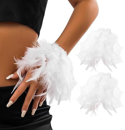 ZOSIGN 1 Paar Federmanschetten, Feder Handgelenk, Federarmbänder, Feder Handschuhe,Federmanschetten Damen, Geeignet Für Karneval, Halloween, Hochzeiten Und Cosplay