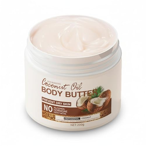 Coconut Body Butter 200g,Coconut Cream Body Butter,Kokosnuss Lotion,Kokosnuss Körper Feuchtigkeitscreme,Natürlich Kokosöl Körpercreme für trockene Haut,Coconut Oil Skin Care Body Moisturiser (1PC)
