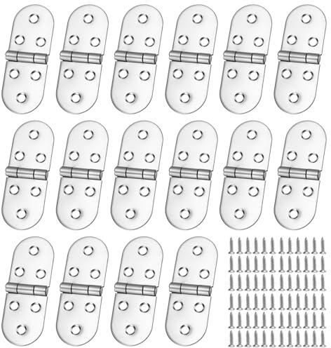 MOUYAT 16PCS Folding Flip Top Hinges, 180 Degree Folding Table Hinges with Screws, Small Metal Hinge for Kitchen Cabinet Doors, Closet Drawers