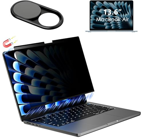 CloudValley Schermo magnetico per la privacy per Macbook Air 13.6 e 13 pollici 2022-2025 (M2, M3, M4), filtro antiriflesso opaco rimovibile e facile da installare con copertura per fotocamera