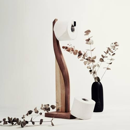 Free Standing Toilet Paper Holder, Freestanding Wooden Roll Holder Close to Toilet, No Drill TP Storage (Oak)