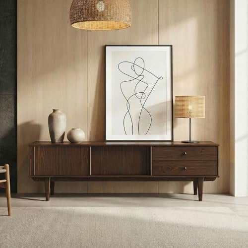 IDIMEX Lowboard Simona, 175 cm aus Massivholz, Nussbaum Finish - TV Lowboard mit 2 Schiebetüren und 2 Schubladen, Wohnzimmermöbel aus Kiefer, Flurmöbel mit viel Stauraum, Wohnzimmer Sideboard