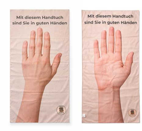 Wortschatz Lustiges Strandhandtuch „Mit diesem Handtuch sind Sie in Guten Händen“ – Badehandtuch mit Humor Spruch – Großes Saunatuch & Strandtuch – Geschenkidee Sommer Urlaub