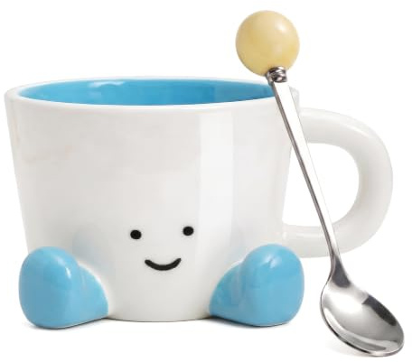 WZHHDM Cute Little Cup, 325ml Cute Mug, Jelly Cat Mug with Feet Mugs for Women Funny Office Desk Mug for Women Men Birthday Christmas Creative Art Decoration(Blue)