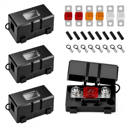 Lot de 4 porte fusible midi 12V avec 6 Pièces 40 A/50 A/80 A | Midi Boulonnés à Courant, Boîte de Fusibles pour Voitures, Camions, Véhicules de Construction, Machines Agricoles, Caravanes