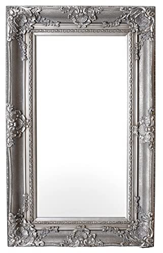 Wandspiegel Barock Silber XXL MARQUISE DE POMPADOUR 98×160 cm Ankleidespiegel Flurspiegel Spiegel Rokoko Prunkspiegel mit Rahmen aus Holz & Stuck opulent dekorativ Aufhängung vertikal & horizontal