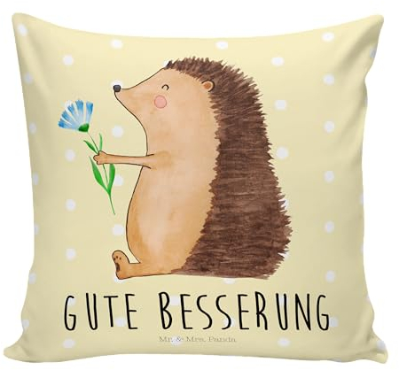 Mr. & Mrs. Panda 40x40 Kissen Igel Blumen - Geschenk, Zierkissen, Dekokissen, Sofakissen 40x40, Krankenhaus, Besuch, lustige Sprüche, Krankheit,