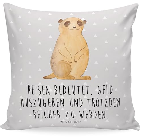 Mr. & Mrs. Panda Sitzkissen Erdmännchen - Geschenk, Sofakissen, Wildtiere, Motivkissen, Weltreise, Reisen, Afrika, Afrikareise, Kissen 40x40
