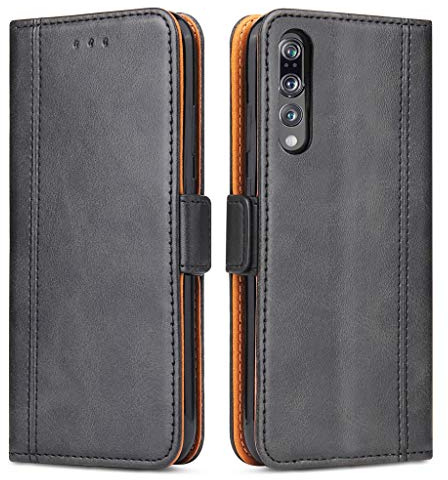Bozon Huawei P20 Pro Hülle, Leder Tasche Handyhülle für Huawei P20 Pro Schutzhülle Flip Wallet mit Ständer und Kartenfächer/Magnetverschluss (Schwarz)