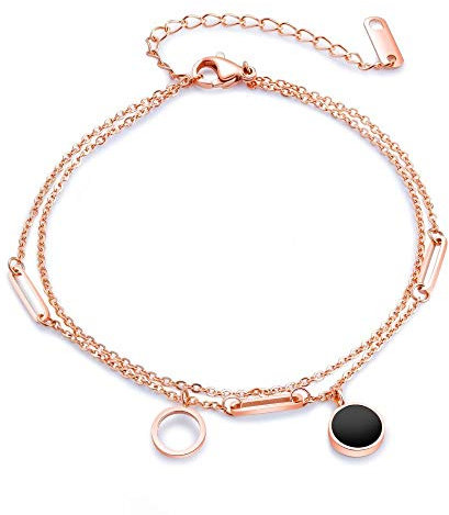 Kim Johanson Edelstahl Damen Fußkettchen *Verschiedene Modelle* in Roségold mit einem starken Karabinerverschluss inkl. Schmuckbeutel (Black Moon)