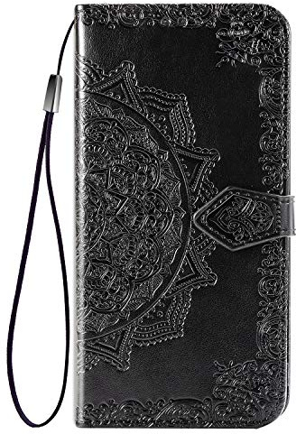 Fertuo Hülle für Huawei P Smart Z/Honor 9X, Handyhülle Leder Flip Case Tasche mit Kartenfach, Magnet und Standfunktion [Mandala] Schutzhülle Ledertasche für Huawei P Smart Z/Honor 9X, Schwarz