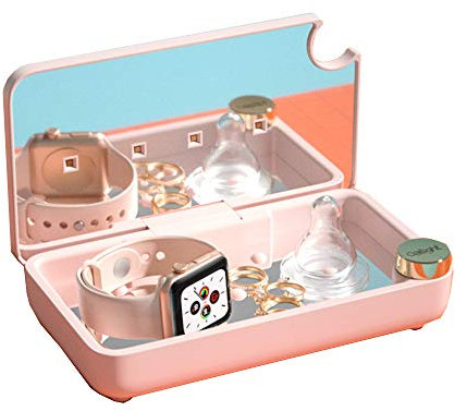 ZXLLAFT UV Handy Sterilisator Boxen LED UV Reiniger Kabelloser Aufladung Desinfektion Hülle, für Handy-zahnbürstenschlüssel Schmuckuhr,Rosa