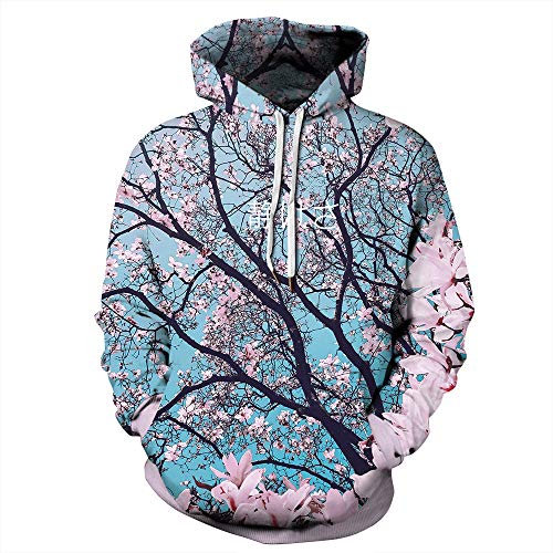 FANSU Herren Damen Kapuzenpullover 3D Lose Hoodie Beliebt Drucken Unisex Pullover Sweatshirt Herbst und Winter Langarm Paare Hoodies mit Tasche (Kirschblüten,M)