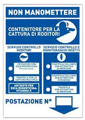 Cartello segnalatore Punto Esca per Topi ratti Insetti Servizi di derattizzazione (Blu)