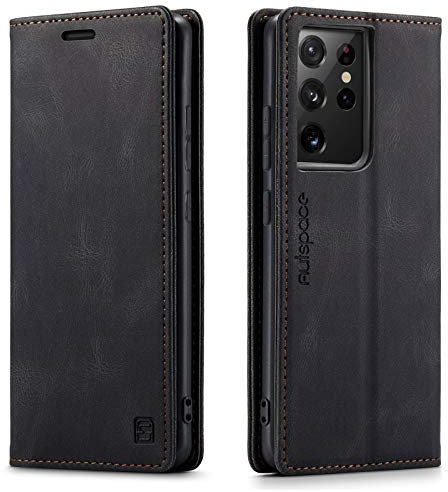 LOLFZ Wallet Case for Samsung Galaxy S21 Ultra 5G, Magnetic Flip Leather Case with RFID Block Card Slots Kickstand Shockproof Protective Cover Compatible with Galaxy S21 Ultra 5G - Black