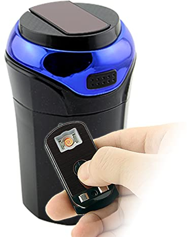 Auto Aschenbecher mit Feuerzeug und LED Licht, USB wiederaufladbar, Abnehmbarer Zigarettenanzünder mit Deckel (Klassisches Blau)