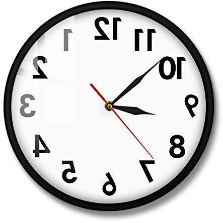 yuandd Reverse Wall Clock Ungewöhnliche Zahlen Rückwärts Modern Decorative Clock Watch Ausgezeichnete Uhr für Ihre Wand (Metallrahmen)