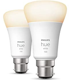 Philips Hue White Smart Light Bulb Twin Pack LED [B22 Bayonet Cap] - 1100 Lumens (75W Equivalent). Works with Alexa, Google Assistant and Apple Homekit. for Home Indoor Lighting, Livingroom, Bedroom.
