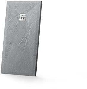 Piatto Doccia 70x90cm Marmoresina Effetto Pietra Grigio Gel Coat Altezza 2,5cm Tagliabile Piletta Inclusa Mod. Messapia