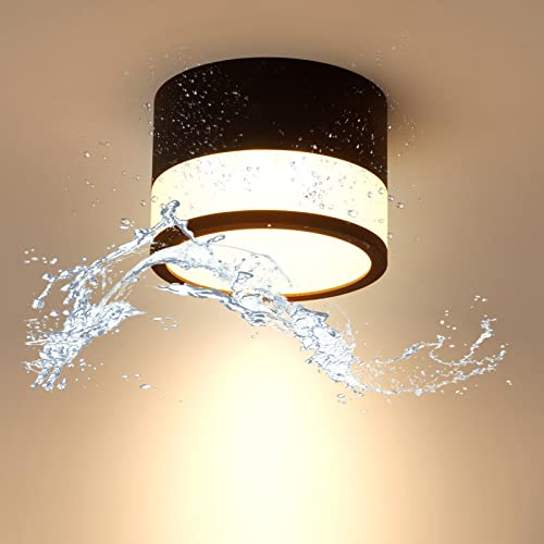 Temgin IP65 Deckenleuchte Aufputz Schwarz Matt LED 12W 3000K Warmweiß Deckenspots Aluminium 230V Ø10cm Aufbauleuchte Deckenlampe Spots Badezimmer