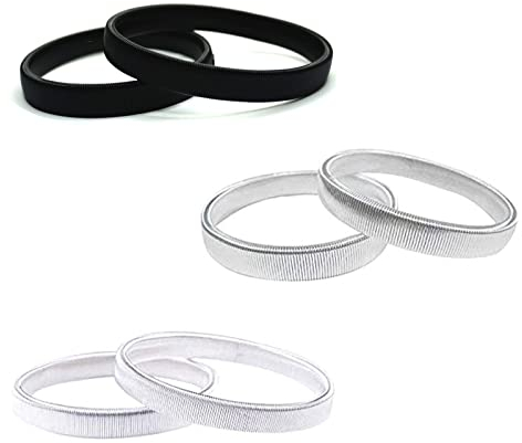 MICREEN 3 Paar Ärmelhalter, Anti Rutsch Hemd Hülsenhalter Strumpfbänder Stretch Metallarmbänder, Metall Elastisch Bracelet Sleeve Holders Armband (Schwarz, Silber, Weiß-Gold)