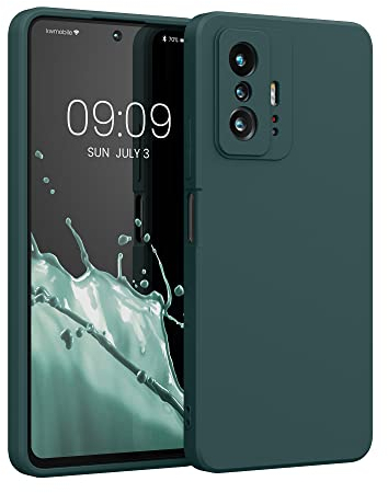 kwmobile Hülle kompatibel mit Xiaomi 11T / 11T Pro Hülle - gummierte TPU Silikon Handyhülle - Schutzhülle für kabelloses Laden - Case in Moosgrün