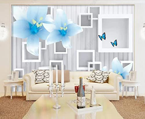 Papier Peint Panoramique Cadre Fleur De Lys Bleu Papier Peint Intissé 3D Murale Tableaux Muraux Tapisserie Salon Chambre