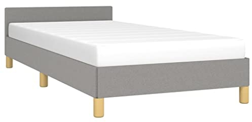 vidaXL Bettgestell mit Kopfteil, Bettrahmen mit Lattenrost, Bett Polsterbett mit Stützbeinen, Schlafzimmerbett Einzelbett, Hellgrau 90x200cm Stoff