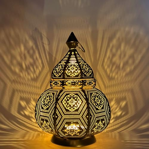 Orientalische Deko-Laterne Maha als Windlicht aus Metall, Gold 30 cm