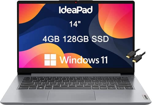 Lenovo Ideapad 1i - Computer portatile per studenti e istruzioni, HD, Intel Dual-Core Celeron N4020, 4 GB DDR4 RAM, SSD da 128 GB, grafica UHD, antiriflesso, webcam, Wi-Fi 6, Type-C, Win 11 Home in