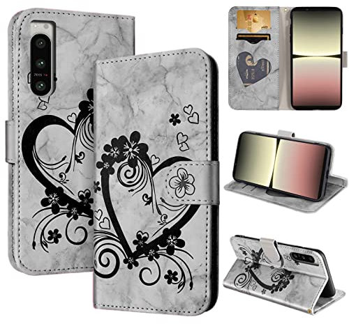 CASAFUNY Handyhülle für Sony Xperia 5 IV, Hülle Tasche PU Leder Flip Case Brieftasche Kartenfach Klapphülle Handytasche Case Schutzhülle für Sony Xperia 5 IV, Schwarz