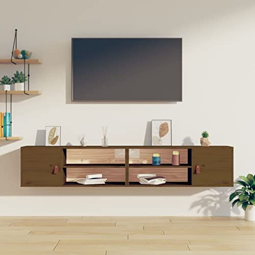 ZEYUAN Wandschränke 2 STK Hängeschrank, Fernsehschrank, Sideboard Hängend, Tv Cabinet, Sideboard Tv Lowboard, Honigbraun 80x30x30 cm Massivholz Kiefer