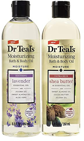 Dr. Teals Bath & Body Oil Variety Gift Set (2 Pack, 8.8oz Ea.) - Soothing Lavender & Ultra Rich Shea Butter - Essential Oils Hydrate Skin & Alleviates Daily Stress - at Home Spa Kit