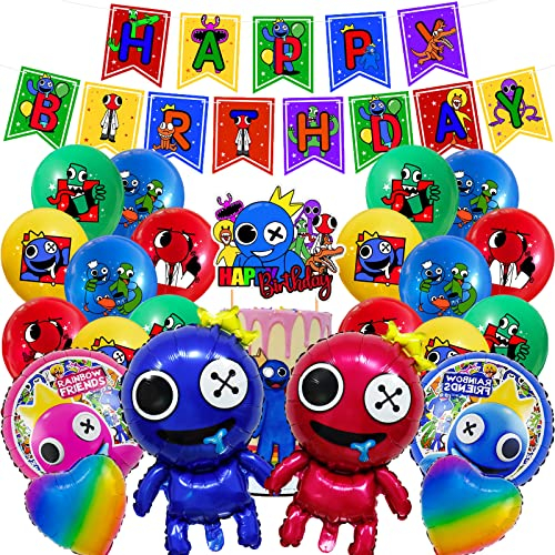 Weploda 24 Stück Rainbow Friends Geburtstag Deko Set - Ballons, Banner, Tortendeko & Cake Topper für Geburtstagsparty Dekoration