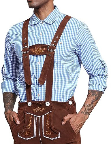 LVCBL Trachtenhemd Herren Regular Fit Rollärmel Männer Freizeithemden Hellblau M