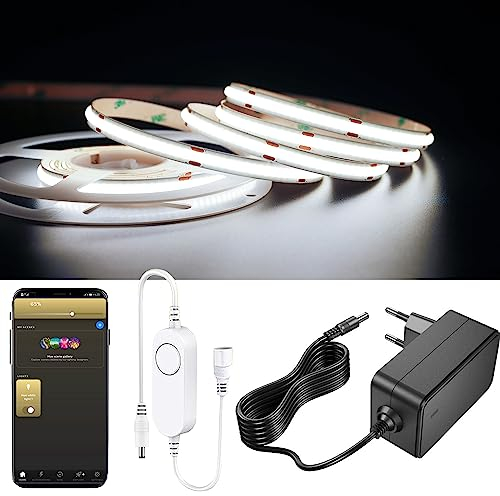 YSRSAI 5M Kaltweiß 6500k ZigBee COB LED Streifen Smart Dimmbar Kit Arbeiten Sie mit ZigBee 3.0 HuB Bridge,Tuya, Z2MQTT, Echo Plus für APP/Alexa Sprachsteuerung Light Strips Ambiance lighting