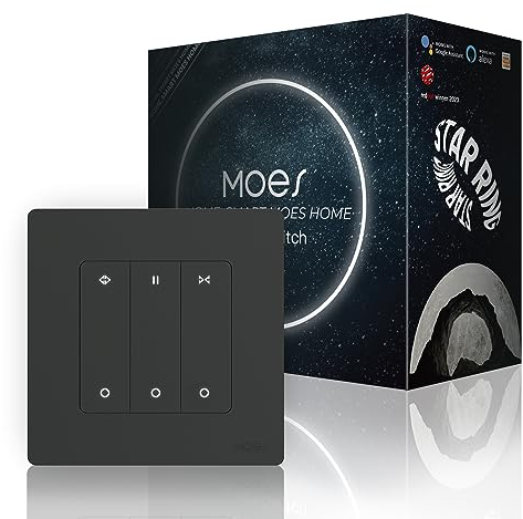MOES Interrupteur Volet Roulant Connecté ZigBee/RF, Fonctionne avec Alexa et Google Assistant, Commande Vocale à Distance de Minuterie, Nécessite MOES ZigBee Gateway, Gris
