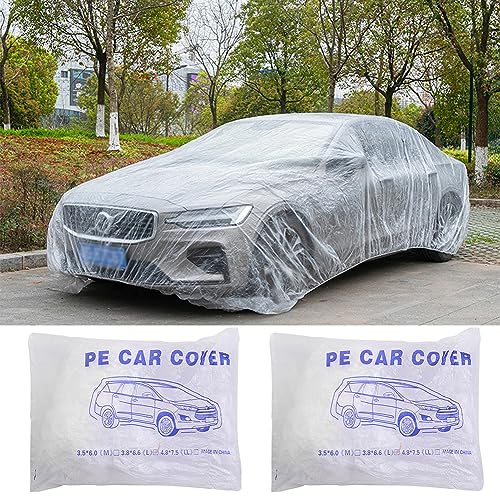 2 Stück Einweg-Autoabdeckung Mit Gummiband Klarer Kunststoff Einweg Universelle Autoabdeckungen Regen Staub Garage Kunststoff Abdeckung Wasserdicht Zwischenlagerung Autoplanen