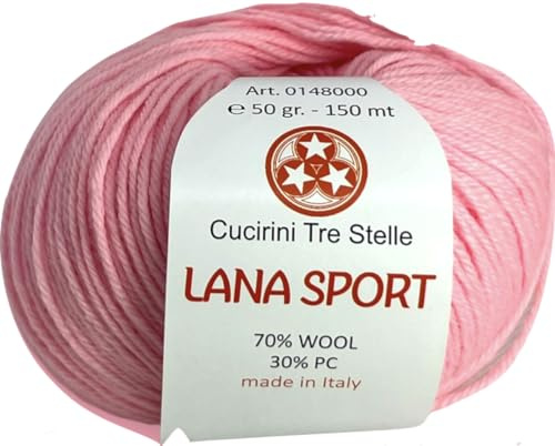 Bundle 10 gomitoli Lana Sport Cucirini Tre Stelle – 70% Lana 30% Acrilico (198 Rosa)