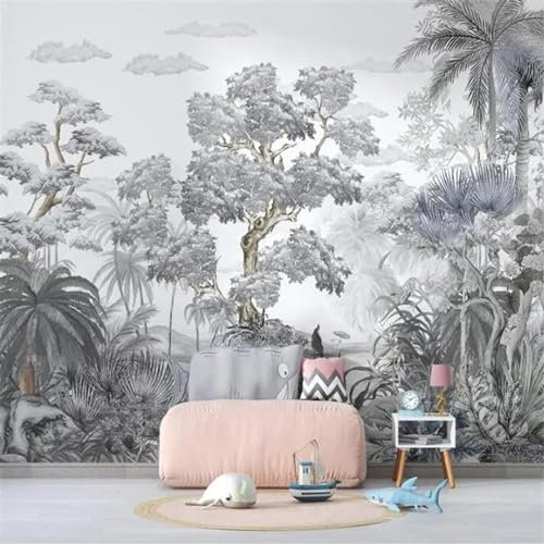 ILIYA Papier peint 3D noir et blanc jungle murale, chambre à coucher, salon, fond mur non tissé tissu