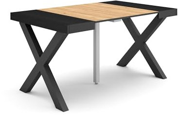 Skraut Home | Table Console Extensible | Console Meuble | 140 | pour 6 Personnes | Pieds Bois Massif | Style Moderne | Chêne et Noir