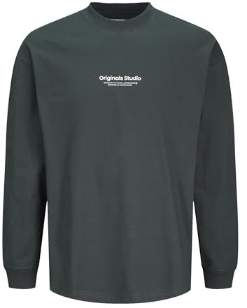 JACK & JONES Men's Jorvesterbro Tee Ls Crew Neck Noos Longsleeve T-Shirt, Forest River, M