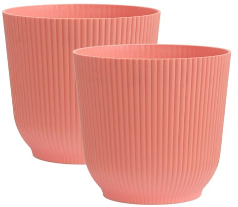 Olly & Rose Oxford Plant Pot Planter Plastic - Pack of 2 - Indoor and Outdoor Flower Pots for Garden and Home - Toughened Resin Plant Pots (Pink, 18cm)