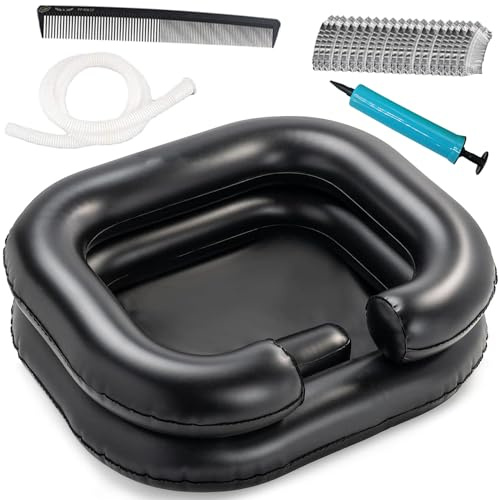 Bassine à shampooing gonflable – Bol portable pour laver les cheveux alités, handicapés, blessés, personnes âgées, dreadlocks et à la maison (noir)