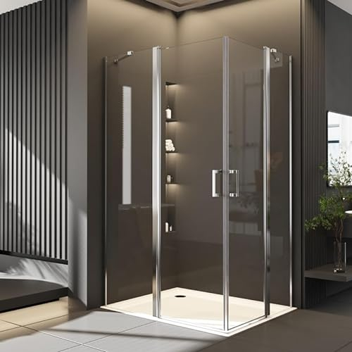 Goezes Eckeinstieg Duschkabine 90x120cm Schwingtür Eckeinstieg Duschabtrennung, Pendeltür Duschkabine Dusche Duschtür aus 6mm Nano ESG-Sicherheitsglas, Easy-Clean Glas Eckdusche Höhe 185cm
