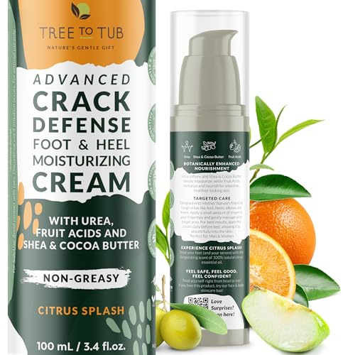 Tree to Tub Foot Cream for Dry Cracked Heels and Feet - Foot Lotion for Dry Cracked Feet, Non-Greasy Moisturizer Urea Cream w/Softening Shea Cocoa Butter, Citrus Foot Care for Women & Men
