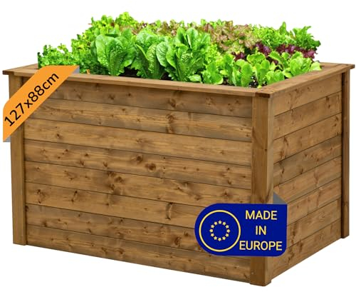 FournierWerk Carre Potager Exterieur Bois, Jardiniere Exterieur Grande Taille Surélevé - Fabriqué en Europe (Géotextile Inclus, Bois Imprégné) [Moyen]